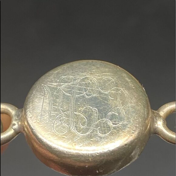 Ladies .925 silver vintage bracelet w/solid silver button monogrammed swivel top - Picture 5 of 12